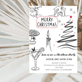 Elegant Christmas Line Art Party  Kaart