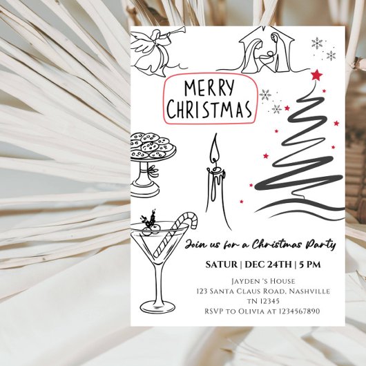 Elegant Christmas Line Art Party  Kaart