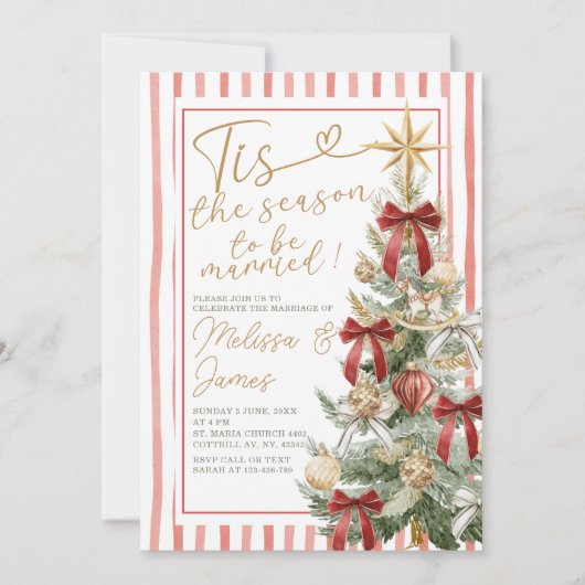 Elegant Christmas Marriage Red & Gold Kaart (Voorkant)