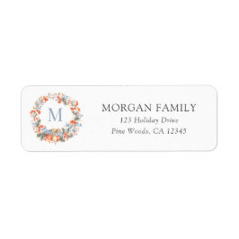 Elegant Christmas Monogram Wreath Return Address Etiket