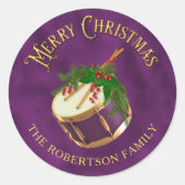 Elegant Christmas Music Drum Personalized Ronde Sticker (Voorkant)