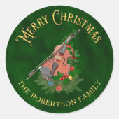 Elegant Christmas Music Violin Personalized Ronde Sticker (Voorkant)