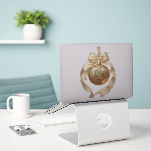 Elegant Christmas Ornament Beige and Brown Sticker (Laptop op bureau)