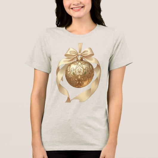 Elegant Christmas Ornament Beige and Brown Tri-Blend Shirt (Voorkant)