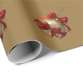 Elegant Christmas Ornament Beige and Red Cadeaupapier (Rol Hoek)