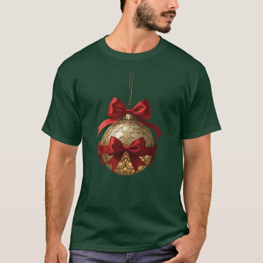 Elegant Christmas Ornament Beige and Red T-shirt (Voorkant)