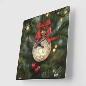 Elegant Christmas Ornament Collection with Red Bow Vierkante Klok (Hoek)