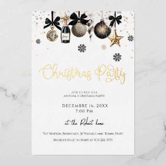 Elegant Christmas Ornaments Holiday Party  Folie Uitnodiging (Voorkant)