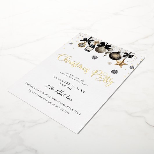 Elegant Christmas Ornaments Holiday Party  Folie Uitnodiging (Gedraaid)