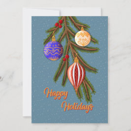 Elegant Christmas Ornaments on Pine Branch Feestdagenkaart