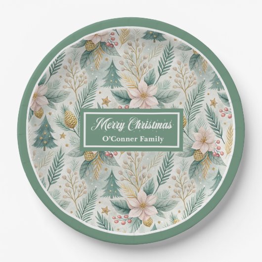Elegant Christmas Paper & Party Plates Sage Gold Papieren Bordje (Voorkant)