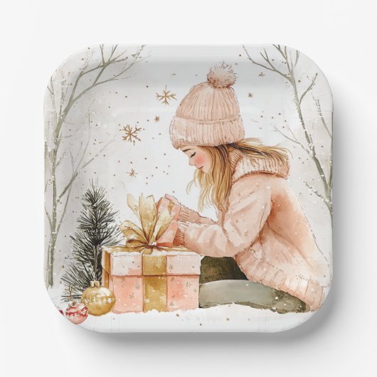 Elegant Christmas Paper Plates Papieren Bordje (Voorkant)