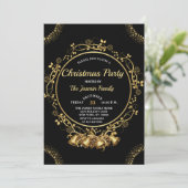 Elegant CHRISTMAS PARTY Black and Gold bells Kaart (Staand voorkant)
