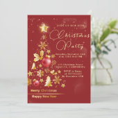 Elegant Christmas PARTY Goud Glitter Rood Kaart (Staand voorkant)