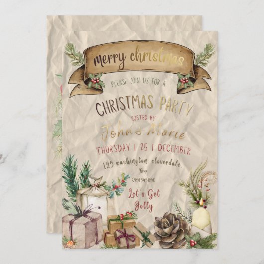 Elegant Christmas Party Invitation (Voorkant / Achterkant)
