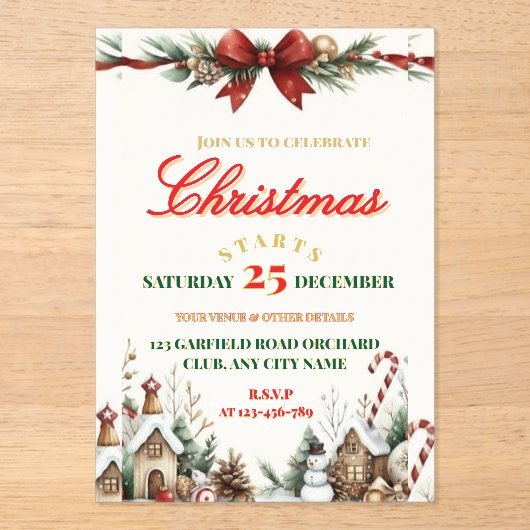 Elegant Christmas Party Invitation Acryl Uitnodigingen (Voorkant)