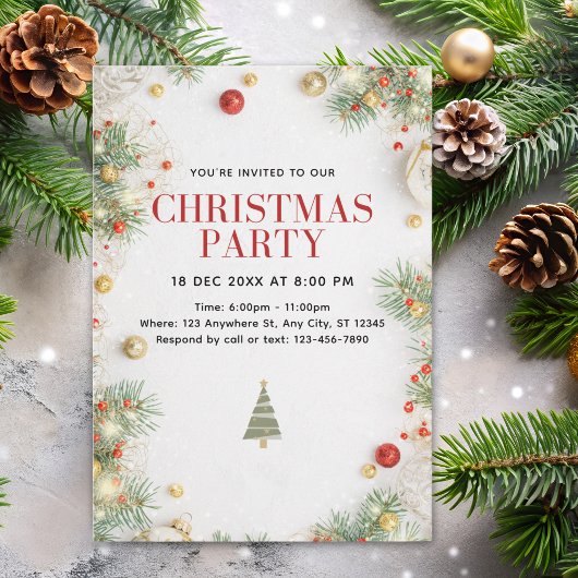 Elegant Christmas Party Invitation with Holiday  Kaart
