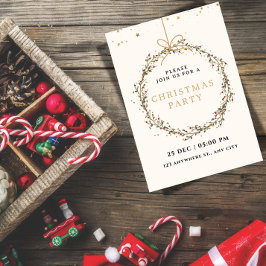 Elegant Christmas Party Invitation with Wreath  Kaart