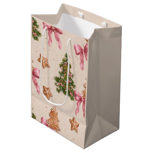 Elegant Christmas Pattern Gift Bag Medium Cadeauzakje (Voorkant Gekanteld)