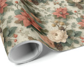 Elegant Christmas Peach and Cream Floral Gift Cadeaupapier (Rol Hoek)