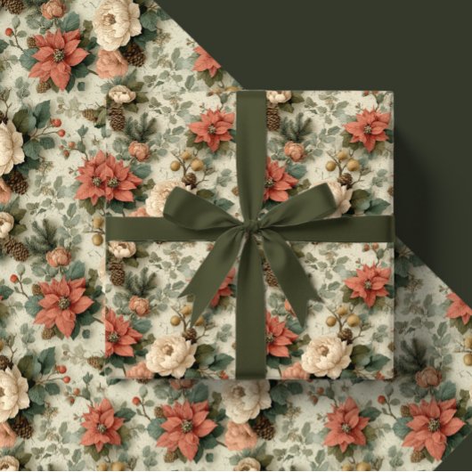 Elegant Christmas Peach and Cream Floral Gift Cadeaupapier