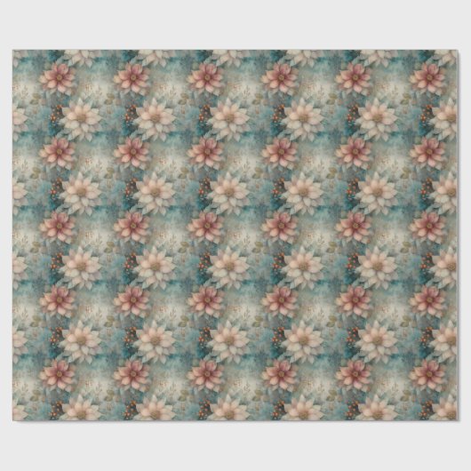 Elegant Christmas Peach and Sage Green Floral  Cadeaupapier (Vlak)