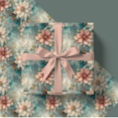 Elegant Christmas Peach and Sage Green Floral  Cadeaupapier