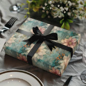 Elegant Christmas Peach and Sage Green Floral  Inpakpapier Vel