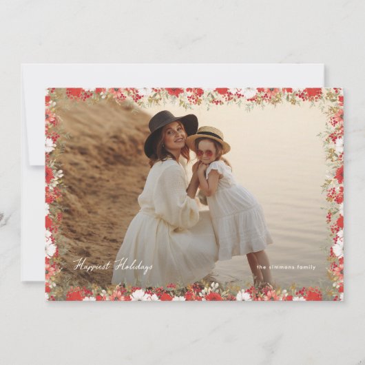 elegant christmas photo floral frame happiest feestdagenkaart (Voorkant)