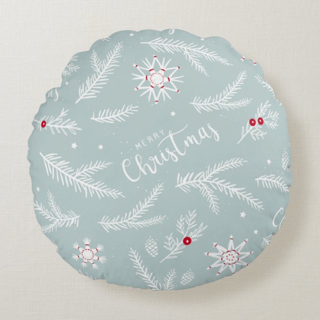 Elegant Christmas Pillow with Pine & Script Rond Kussen (Voorkant)