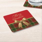 Elegant Christmas Plaid Collection with Gold Bow Kartonnen Onderzetters (Schuin)
