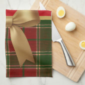 Elegant Christmas Plaid Collection with Gold Bow Theedoek (Quarter Fold)