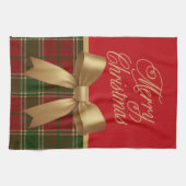 Elegant Christmas Plaid Collection with Gold Bow Theedoek (Horizontaal)
