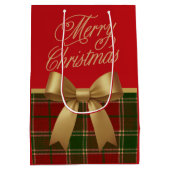 Elegant Christmas Plaid Gift Bag with Gold Bow Medium Cadeauzakje (Achterkant)