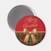 Elegant Christmas Plaid Magnet with Gold Bow (Voorkant / Achterkant)