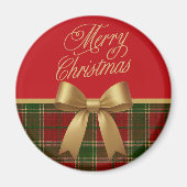 Elegant Christmas Plaid Magnet with Gold Bow (Voorkant)