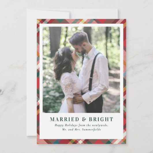 Elegant Christmas Plaid Married and Bright Photo Feestdagenkaart (Voorkant)