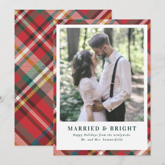 Elegant Christmas Plaid Married and Bright Photo Feestdagenkaart (Voorkant / Achterkant)