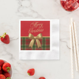 Elegant Christmas Plaid Napkin with Gold Bow Servet