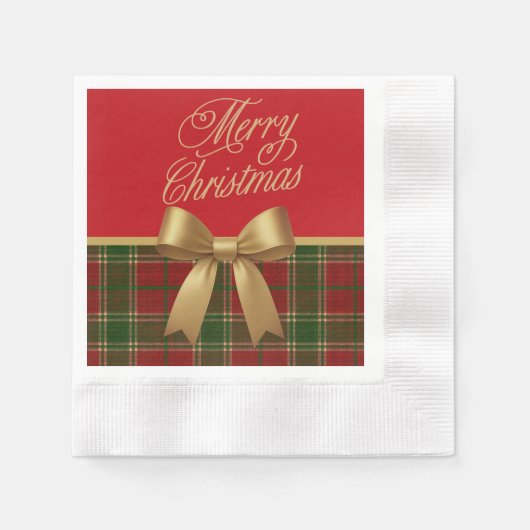 Elegant Christmas Plaid Napkin with Gold Bow Servet (Voorkant)