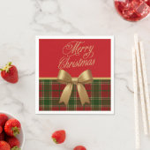 Elegant Christmas Plaid Napkin with Gold Bow Servet (Insitu)
