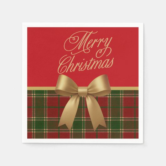 Elegant Christmas Plaid Napkin with Gold Bow Servet (Voorkant)