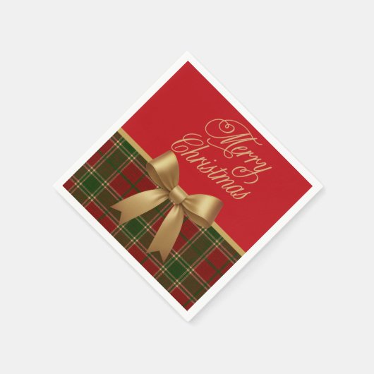 Elegant Christmas Plaid Napkin with Gold Bow Servet (Hoek)