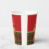 Elegant Christmas Plaid Paper Cup with Gold Bow Papieren Bekers (Links)