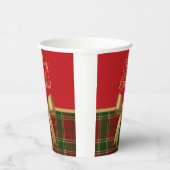 Elegant Christmas Plaid Paper Cup with Gold Bow Papieren Bekers (Rechts)