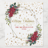 Elegant Christmas Poinsettia Gold Confetti Wijn Etiket (Enkel label)
