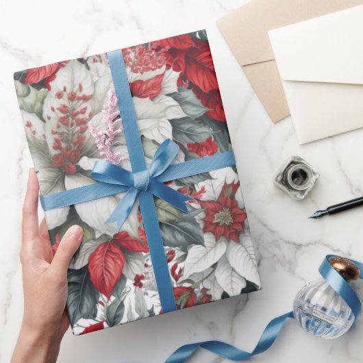 Elegant Christmas Pointsettias Cadeaupapier (Geschenken)