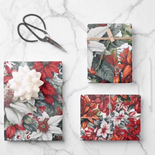 Elegant Christmas Pointsettias Inpakpapier Vel (Voorkant)