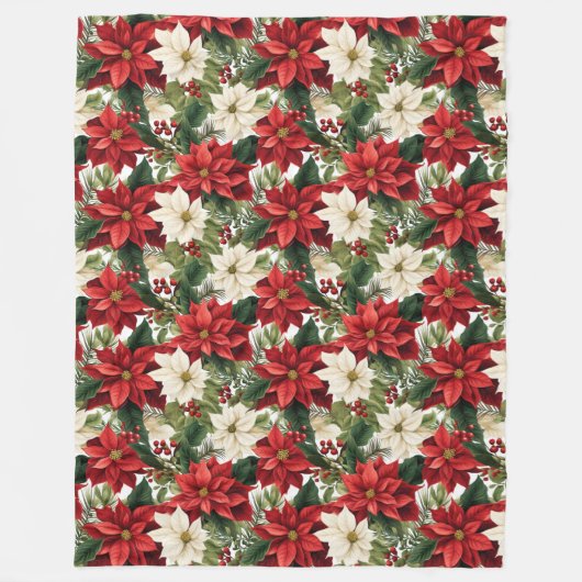 Elegant Christmas Red and White Poinsettia Fleece Deken (Voorkant)