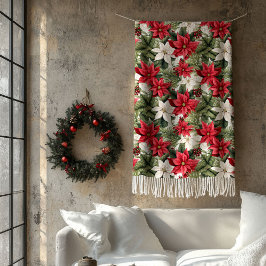 Elegant Christmas red and white poinsettia Holiday Fleece Deken